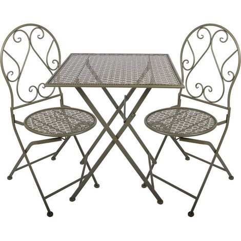 Salon de Jardin Bistrot 3 Pièces Table Ronde Ø 60 cm et 2 Chaises en Métal Vert - PANGIVO (1/5)