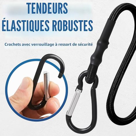 Bungee Corners with Carabiner 60 cm Elastic Bungee Corners with Hooks Rubber Bungee Cord with Carabiner for Luggage, Camping Equipment, Bicycle Carrier, Tent, Black (1/3)