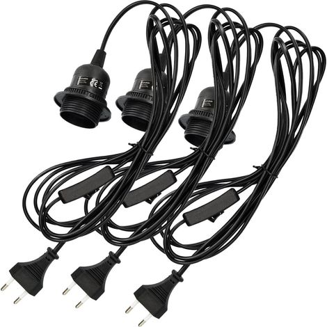 3er Pendelleuchtenfassung mit schwarzem Gehäuse Schaltung mit 3,5m Kabel Gewinderingschraube - E27 Pendelleuchte