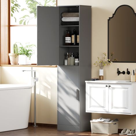 Meuble de salle de bain colonne avec 2 portes et 4 étagères réglables, 40 x 35 x 180 cm, gris (1/5)