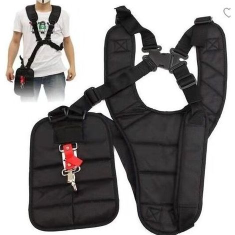 Black Double Shoulder Strap Harness Padded Safety Button Straps for Brush Cutter Lawn Mower and Trimmer Padded Shoulder Safety Button Strap (1/5)