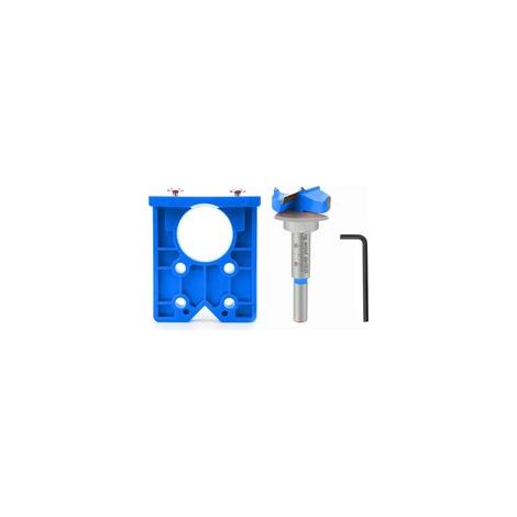 Adaptateur pour rail de guidage bois – Gabarit professionnel de perçage pour charnières de 35 mm – Tableau de perçage précis pour quincaillerie, couleur bleue (1/5)