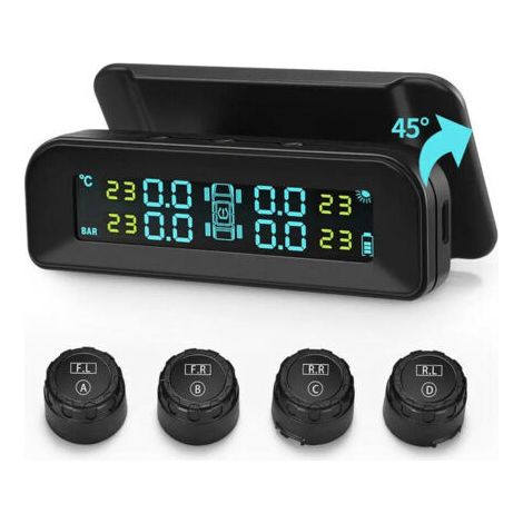 Moniteur de pression des pneus sans fil solaire universel TPMS C260 Testeur de pression des pneus de voiture en temps réel avec écran LCD et 4 capteurs externes (1/3)