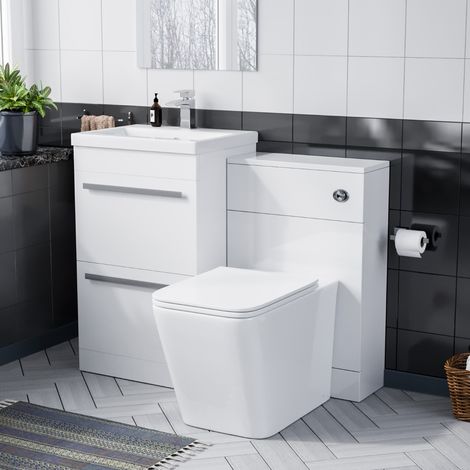 Nanuya 500mm Basin Vanity Cabinet & WC with Lyndon Square Rimless Toilet (1/5)