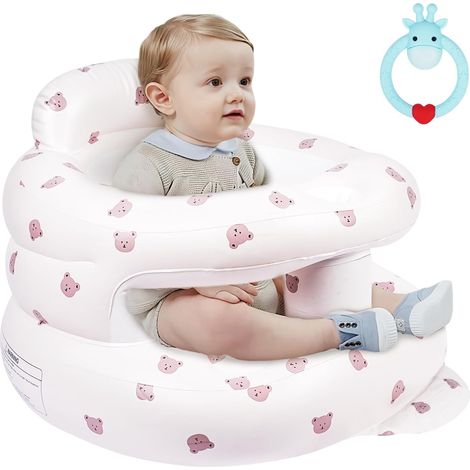 Siege Gonflable Bebe, Ours Grand Chaise Gonflable pour Bébé avec Pompe à Air Intégrée, Siège au Sol pour Bébé avec Support Dorsal et Cervical pour Bébés de 3 Mois+ pour Voyage/Repas/Camping (1/5)