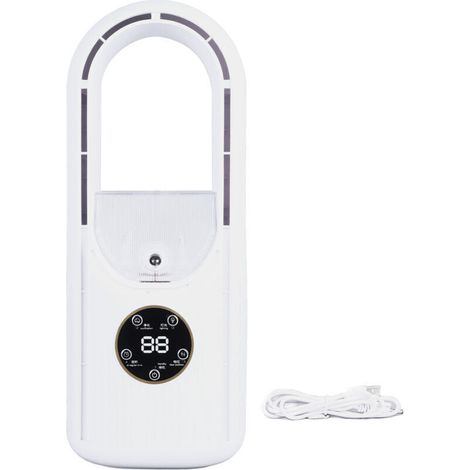 Eosnow Bladeless Ventilator, 6 Geschwindigkeitsstufen, 100 ml Wassertank, leiser USB-Tischventilator mit Nebelkühlung und Timer, Weiß (1/4)