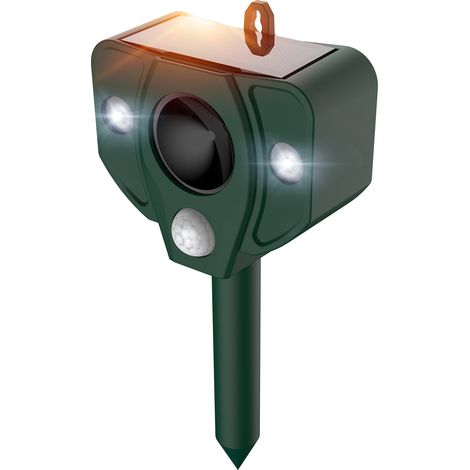 Répulsif solaire ultrasonique avec détecteur PIR, 5 modes d'alarme, IPX4, portée 5–10 m (pour chiens, chats, écureuils…) (1/5)