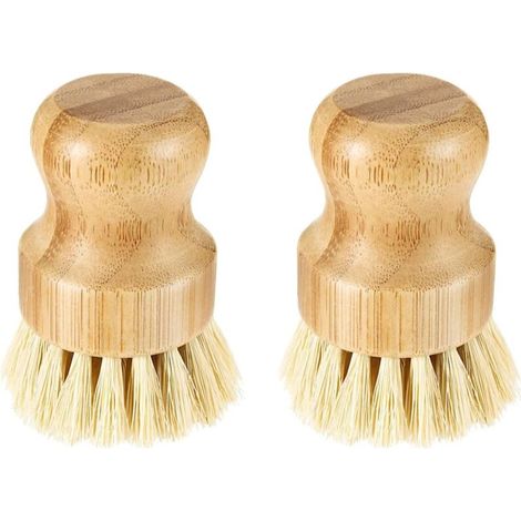 Set di 2 spazzole per piatti in bambù, spazzole per piatti rotonde in legno, spazzole per piatti in palma, spazzole per piatti in bambù naturale, grigio naturale, legno - Crezuo (1/4)