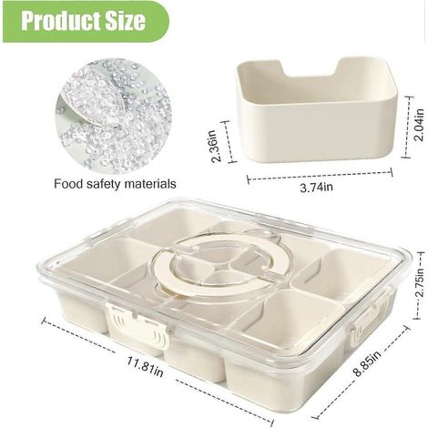 Unterteilte Lunchbox, Serviertablett mit Deckel und Griff, Reise-Lunchbox, multifunktionaler Lebensmittelorganizer und Aufbewahrungsbehälter für Feinkost (1/4)