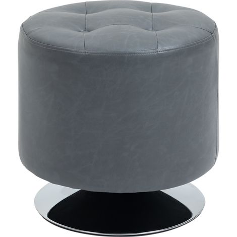 360° Swivel Foot Stool Round PU Ottoman with Thick Sponge Padding and Solid Steel Base, Grey