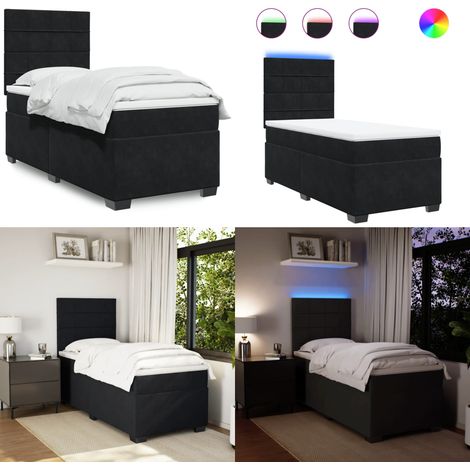 Boxspringbett mit Matratze Schwarz 100x200 cm Samt - Boxspringbett - Samtbett - Doppelbett - LED Beleuchtung - Höhenverstellbares Kopfteil - Home & Living (1/5)