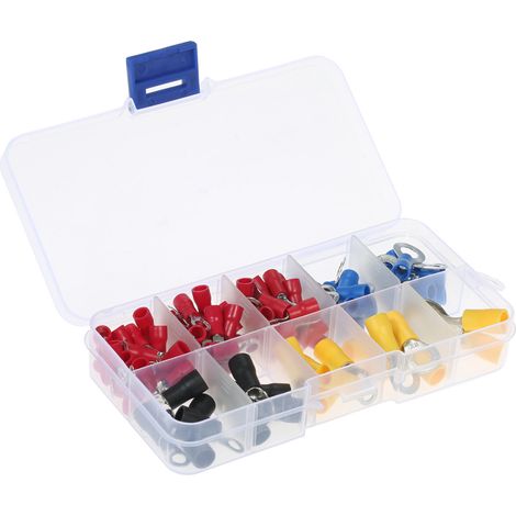 Kit 102 Bornes Isolées Assorties 10 Types Connecteurs Électriques à Sertir Cuivre Anneau Cosse Câble Fil (1/4)