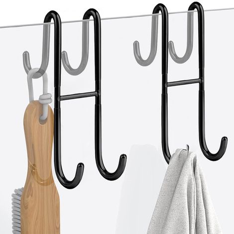 Dos ganchos negros de acero inoxidable antiadherentes para puertas de cristal de baño. (1/4)