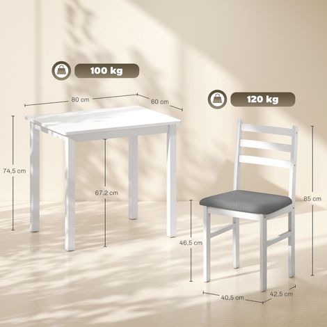 Ensemble repas compact 3 pièces avec 2 chaises rembourrées, table de cuisine en MDF blanc pour petits espaces, mobilier gain de place, set salle à manger moderne (1/5)