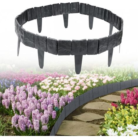MINKUROW Borde de jardín, borde de césped de plástico con efecto de piedra de 5 m, borde flexible de empalizada para plantas de jardín, césped de flores, (LxH): 25 cm x 23 cm, antracita 20 piezas (1/5)