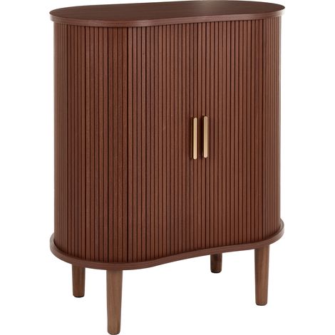 Aparador 2 puertas con almacenaje diseño acanalado estructura de madera laminada patas de madera de pino tiradoes metal marrón oscuro Laura (1/5)