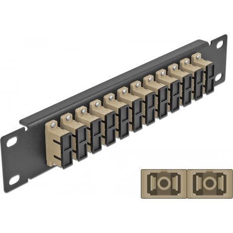 Delock Panel de conexiÃ³n de fibra Ã³ptica de 10 de 12 puertos SC Duplex beis 1U negro