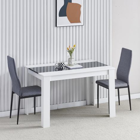 Dining Room Set, Black White Dining Table and Chairs, 120x80 cm Kitchen Table Dining Table with Chairs (Table with 2 Chairs,Grey Linen) (1/5)