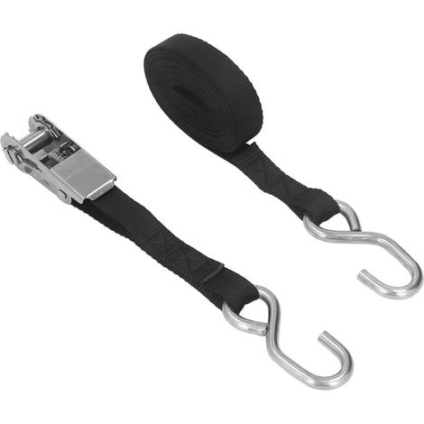 Jeffergarden Sangles d'arrimage à cliquet noires, 1 pouce, 25mm, antirouille, coutures précises, pour moto, remorque, camion, Kayak, bateau, 5m / 16,4 pieds (1/5)