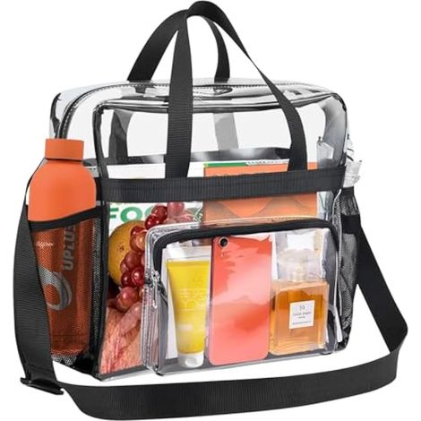 Sac Fourre-Tout Transparent Sac en PVC Transparent Sac Transparent Approuvé par Le Stade Sac à Bandoulière Transparent Portable Clear Bag pour Les Sports, Sportifs (31 x 30 x 15 cm) (1/4)