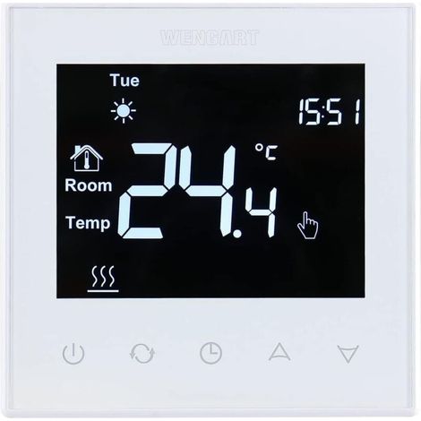 Thermostat de Chauffage au Sol 7 Jours programmable avec écran Tactile LCD WG505, AC230V 16A pour Chauffage au Sol électrique avec capteur de sonde de 3 m Noir (1/4)