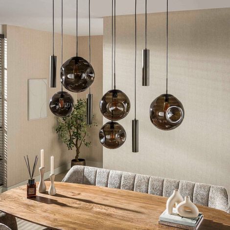Suspension 9 lampes 133x60x150 cm en verre brun et bronze - TAHOE (1/5)