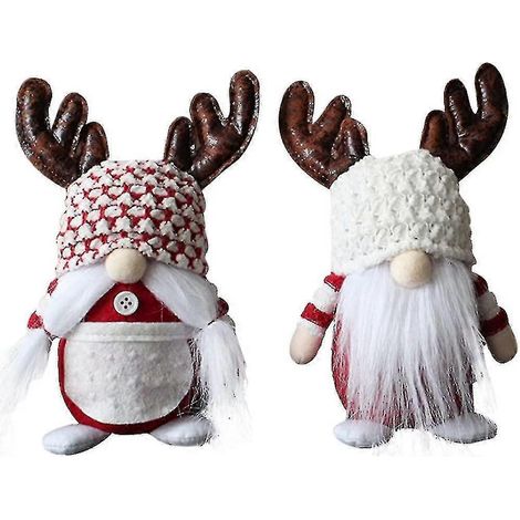 Décoration de Noël : Gnomes en peluche, Bois de renne, Père Noël, Elfe, Nain, Poupée, Ornement de table de Noël (2 pièces) (1/5)