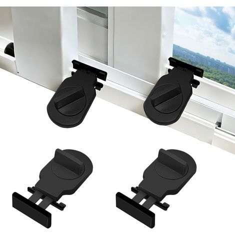 Juego de cerraduras de 4 piezas para puertas y ventanas correderas Hierro, interruptor giratorio, extracción sin dejar rastro, compatible con ventanas correderas horizontales, negro (1/5)