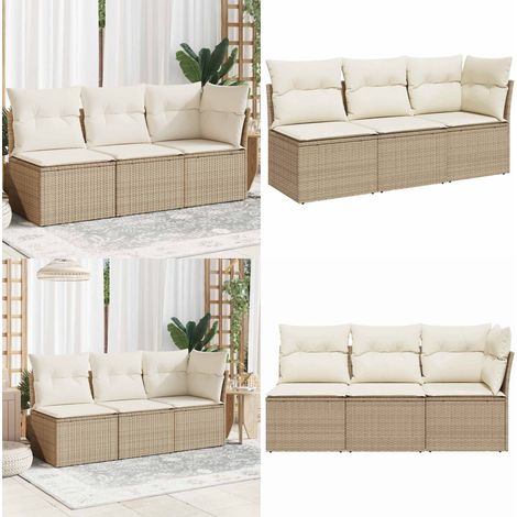 Canapé de jardin avec coussins 3 places beige résine tressée - Canapé De Jardin - Meuble De Jardin - Salon De Jardin - Résine Tressée - Rotin Synthétique - Home & Living (1/5)