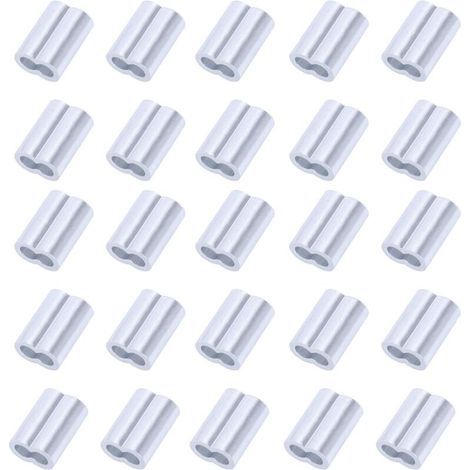Lot de 25 pinces à sertir en aluminium - 6 mm - Pour câble en acier et caoutchouc (1/5)