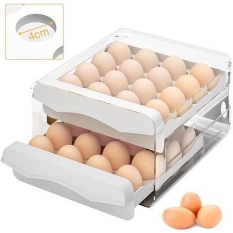 Boite a Oeufs en Plastique, 32 Grilles/2 Couches Boîte de Rangement D'œufs à Tiroir Transparent, Pour Conservation des Oeufs (1/4)