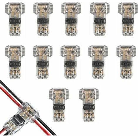 12Pcs Connecteurs de Cable en T, 12V Etanches Connecteur de Fil Electrique à 2 Broches Connecteur Basse Tension pour Connexion Electrique Temporaire / Audio / Vidéo / Eclairage (1/5)