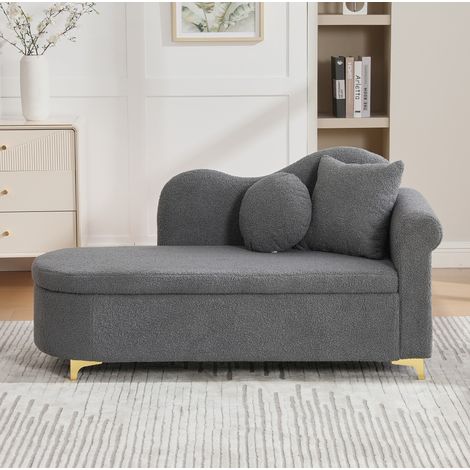 Chaise longue con arcón, 134 cm, respaldo ondulado, tejido efecto lana, gris antracita (1/5)
