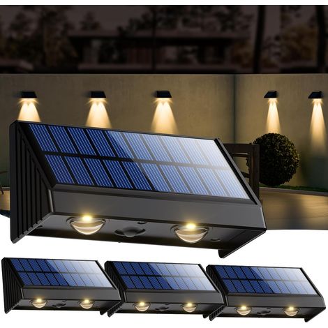 Applique Murale Exterieur Solaire 4 Pièces, Étanche IP65 Lampe Solaire Extérieur, 3200K Blanc Chaud Eclairage Exterieur Solaire pour Mur, Balustrade, Clôture, Jardin, Terrasse, Balcon, Escalier (1/5)