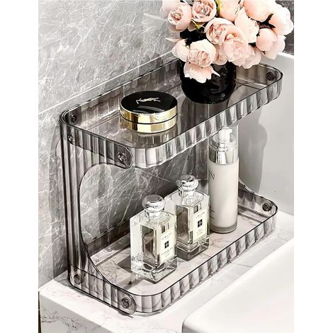 Organisateurs et étagères de rangement pour salle de bain, organisateur polyvalent de maquillage pour plan de travail, plateau à parfum pour rangement dans l’angle, décor de maison éclectique (gris) (1/4)