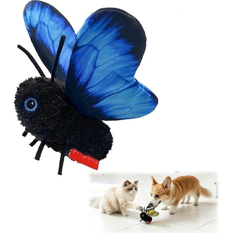 Jouet papillon interactif intelligent pour chat et chien, détection battements d'ailes, mouvement réaliste, encourage la chasse, bleu