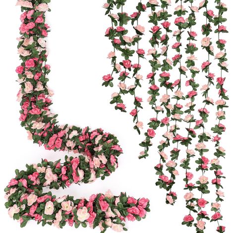 Guirlande de fleurs artificielles de 9 pieds (22 m) - Faux roses orange pour décoration intérieure et extérieure, dans des tons roses