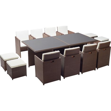 Tisch und Stühle für 12 Personen, einbaubar, braun/weiß MONACO