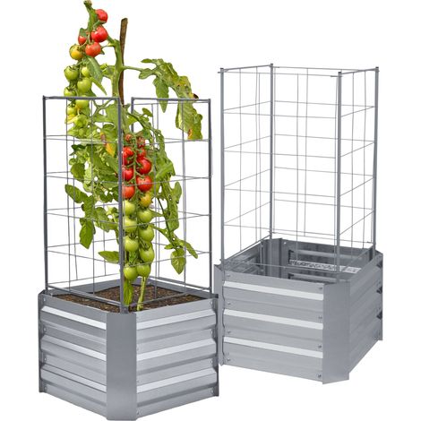 Hochbeet mit Rankhilfe aus Metall 92 x 47 cm - 2er Set - Pflanzen Beetumrandung für den Garten - Anzuchthilfe Tomatenkäfig Gerüst Spalier Blumen Gemüse Kräuter Hoch Beet Pflanzkasten