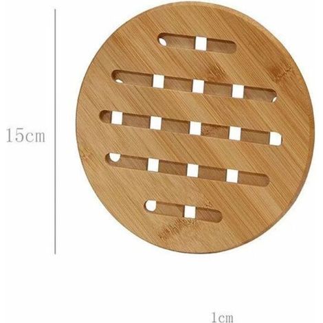 2 maniques de table à manger, dessous de verre ronds, sets de table anti-brûlure et antidérapants, coussinets d'isolation thermique en bambou épais (petit rond 15 cm) (1/3)