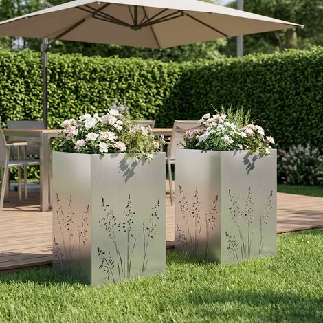vidaXL Cache-pot de jardin 2 pc Argenté 50 x 50 x 75 cm (1/5)