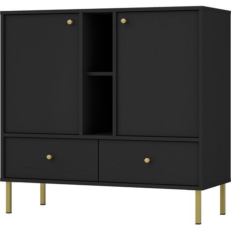 Selsey Oktio - Sideboard 2-türig mit 2 Schubladen und Regal, schwarz-graphit, 100 cm