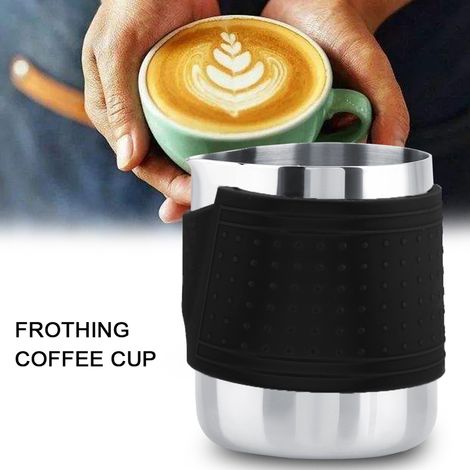Tasse à café en acier inoxydable pour faire mousser le lait, pichet à latte résistant à la chaleur (noir) (1/5)