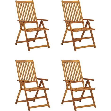 Sedie da Giardino Reclinabili 4 pz Sedute da esterno con Cuscini Massello Acacia (1/5)