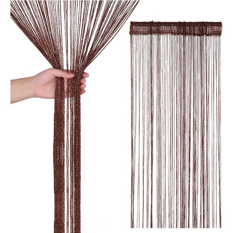 Rideau de porte à pompons, rideau de séparation pour porte et fenêtre, adapté à la décoration de la maison (100 x 200 cm) marron