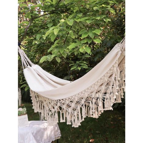 Fei Yu – Hamac blanc 200 x 150 cm – Charge maximale 300 kg – 1 à 2 personnes – Coton et polyester résistant aux intempéries – Pour camping et jardin (1/5)