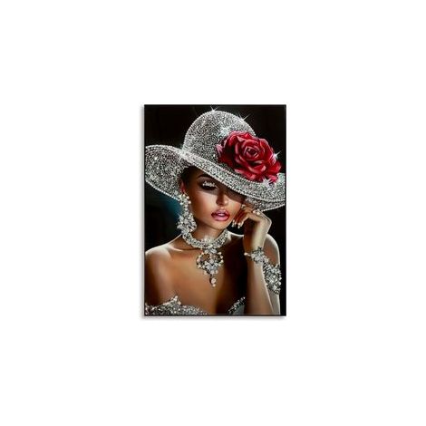 Orléans - Impression Sur Toile Laquée - Peinture Glamour Représentant Une Femme Et Des Bijoux - Style Moderne - 102 X 4,5 X 152 Cm - Bois De Sapin (1/5)