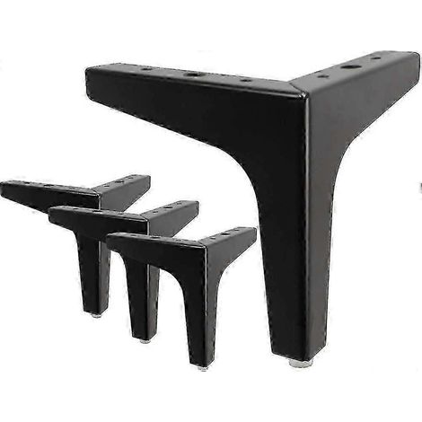 Pieds de meubles triangulaires en métal, compatibles avec armoires, canapés, bancs, étagères et repose-pieds. Lot de 4, noirs, 10 cm. (1/5)