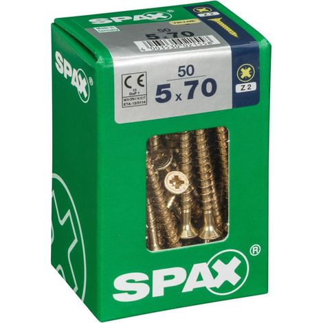 SPAX Lot de 50 vis acier tête fraisée pozidriv SPAX, Diam.5 mm x L.70 mm (1/5)