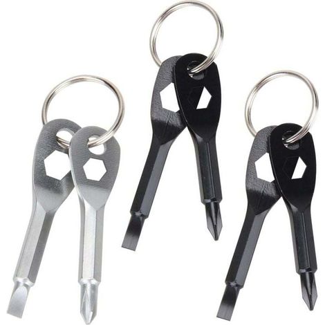 YMYNY 3pcs Keychain Screwdriver Tool Set, Multifunctional Mini Pocket Tool, 4 in 1 Flat and Phillips Wrench Screwdriver Tool Set (Black, Silver) (1/4)